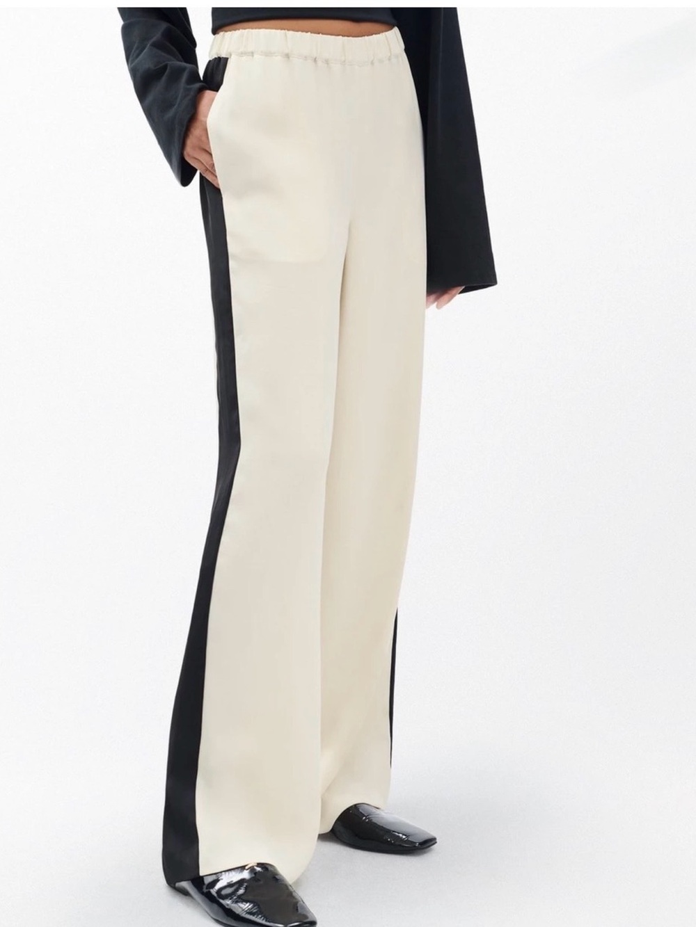 rag & bone Cream Wide-Leg Pants with Black Side Stripe